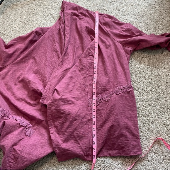 Logo by Lori Goldstein Pink Duster Cardigan Size 2X Floral Crochet Detail Boho - Picture 11 of 13